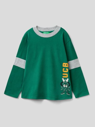 Green Kids' Benetton Warm Cotton Print Long Sleeve T-shirts | AU603293