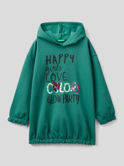 Green Kids' Benetton Warm Oversized Sequins Hoodie | AU490196