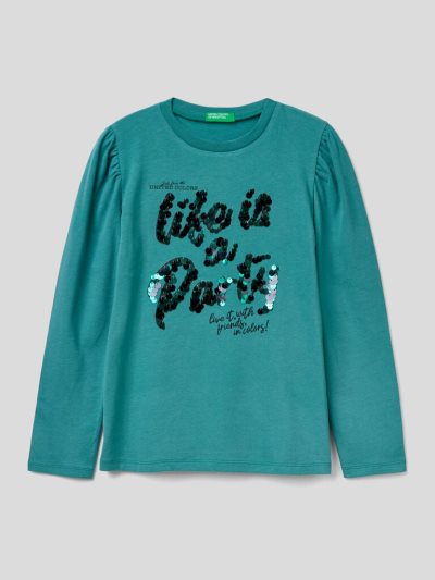 Green Kids' Benetton Warm Print And Sequins Long Sleeve T-shirts | AU125813