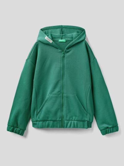 Green Kids' Benetton Zip Organic Cotton Hoodie | AU623793