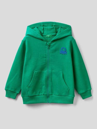 Green Kids' Benetton Zip-up Organic Cotton Hoodie | AU753110