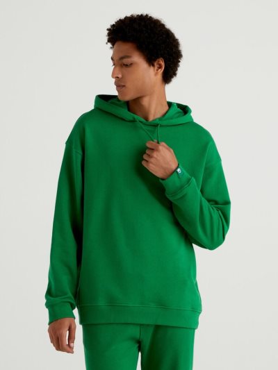 Green Men's Benetton 100% Cotton Hoodie | AU268152