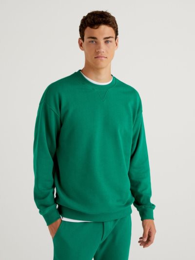 Green Men's Benetton 100% Cotton Pullover Sweatshirt | AU420306