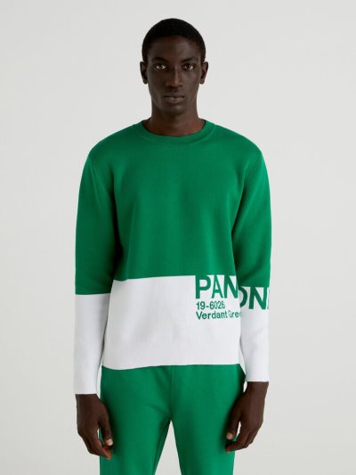 Green Men's Benetton Benettonxpantone™ Color Block Crew Neck Sweaters | AU735654