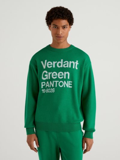 Green Men's Benetton Benettonxpantone™ Inlay Crew Neck Sweaters | AU321073