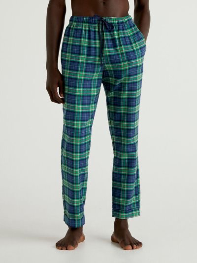 Green Men's Benetton Check Drawstring Trousers | AU262350