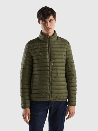 Green Men's Benetton Padded Recycled Wadding Puffer Jackets | AU076071