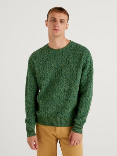 Green Men's Benetton Pure Shetland Wool Crew Neck Sweaters | AU693686