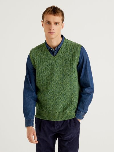 Green Men's Benetton Pure Shetland Wool Vest | AU783268