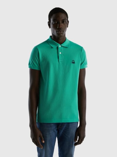 Green Men's Benetton Slim Fit Short Sleeve Polos | AU367898