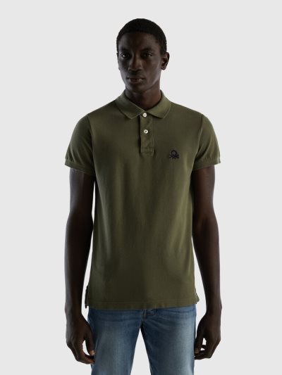 Green Men's Benetton Slim Fit Short Sleeve Polos | AU575903