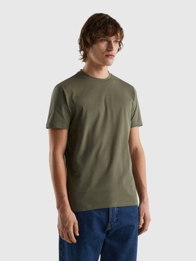 Green Men's Benetton Slim Fit Stretch Cotton Short Sleeve T-shirts | AU902478