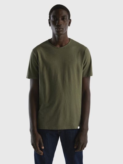 Green Men's Benetton Slub Cotton Short Sleeve T-shirts | AU604484