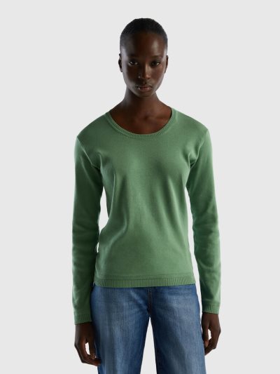 Green Women's Benetton Crew Neck Pure Cotton Sweaters | AU037636