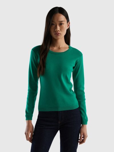 Green Women's Benetton Crew Neck Pure Cotton Sweaters | AU954782