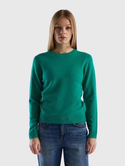 Green Women's Benetton Crew Neck Pure Merino Wool Sweaters | AU966525