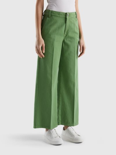 Green Women's Benetton High-waisted Wide Leg Trousers | AU607745