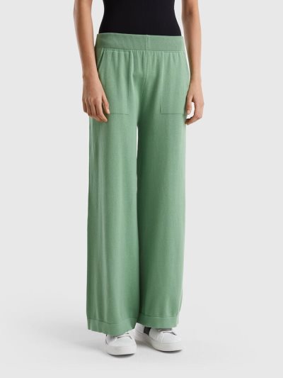 Green Women's Benetton Knit Wide Trousers | AU576470