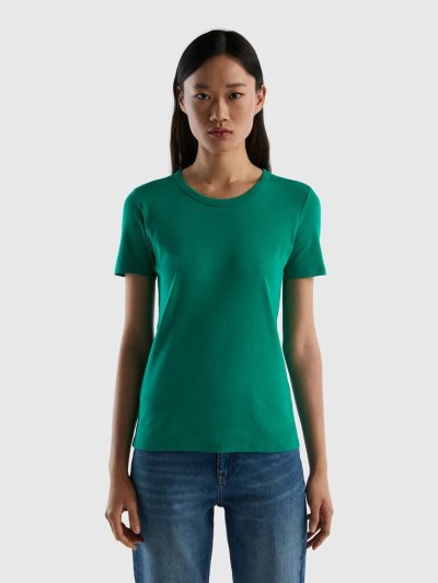 Green Women's Benetton Long Fiber Cotton Short Sleeve T-shirts | AU397401