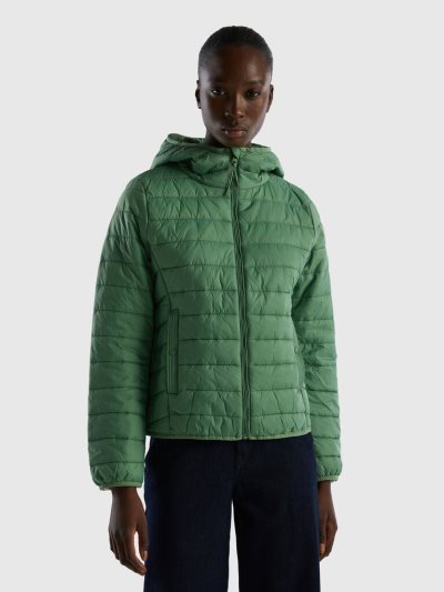 Green Women's Benetton Puffer Recycled Wadding Jackets | AU399682