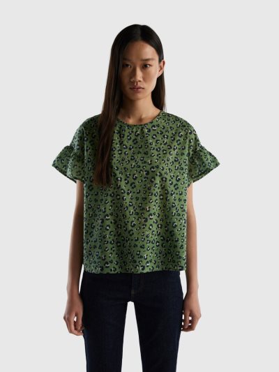 Green Women's Benetton Pure Cotton Patterned Blouse | AU431832