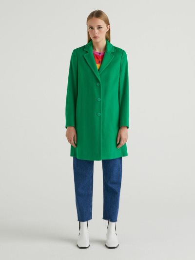 Green Women's Benetton Short Wool Blend Cloth Coats | AU997835