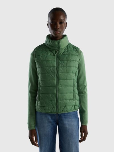 Green Women's Benetton Sleeveless Puffer Recycled Wadding Vest | AU217919