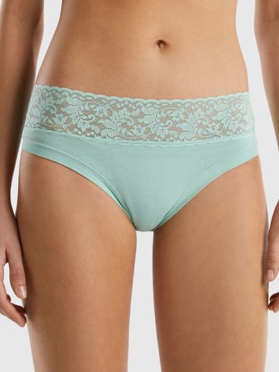 Green Women's Benetton Super Stretch Organic Cotton Lace Knickers | AU985547