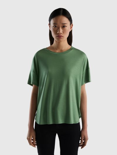 Green Women's Benetton Sustainable Stretch Viscose Short Sleeve T-shirts | AU394310