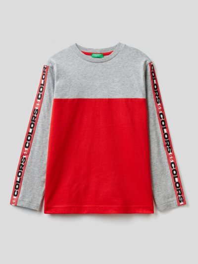 Grey Kids' Benetton 100% Cotton Color Block Long Sleeve T-shirts | AU502653