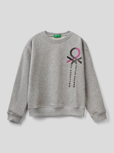 Grey Kids' Benetton 100% Cotton Logo Sweatshirt | AU623975