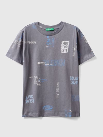 Grey Kids' Benetton 100% Cotton Print Short Sleeve T-shirts | AU539565