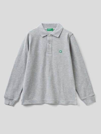 Grey Kids' Benetton 100% Organic Cotton Long Sleeve Polo Shirts | AU946945