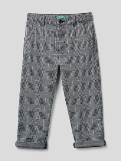 Grey Kids' Benetton Check Stretch Trousers | AU111664