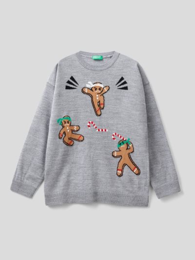 Grey Kids' Benetton Christmas Inlay Sweaters | AU039953