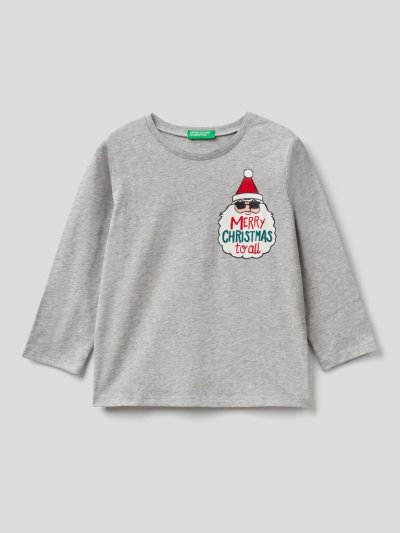 Grey Kids' Benetton Christmas Print Long Sleeve T-shirts | AU307496