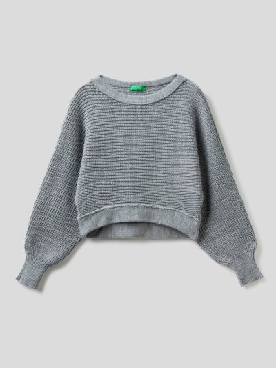 Grey Kids' Benetton Cropped Round Neck Sweaters | AU162389