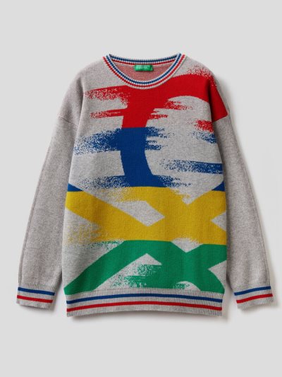 Grey Kids' Benetton Logo Inlay Sweaters | AU415073