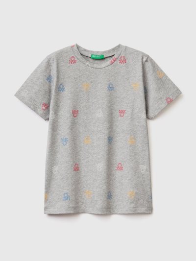 Grey Kids' Benetton Logo Print Short Sleeve T-shirts | AU238569