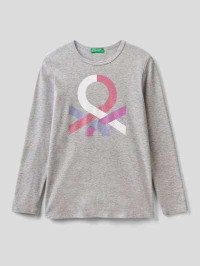 Grey Kids' Benetton Long Sleeve Glitter Print T Shirts | AU127404