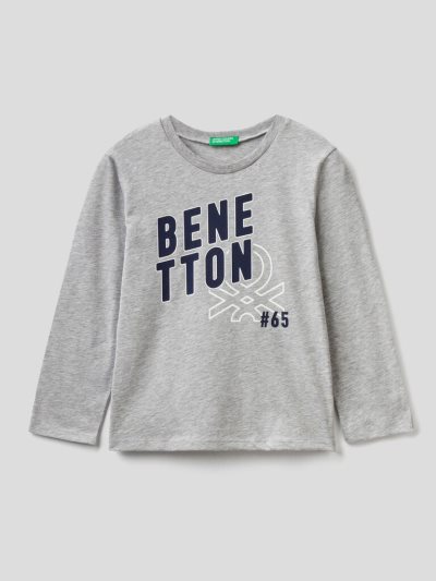 Grey Kids' Benetton Long Sleeve Organic Cotton T Shirts | AU527243