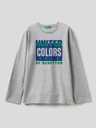 Grey Kids' Benetton Long Sleeve Organic Cotton T Shirts | AU887143