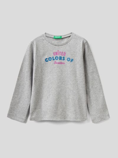 Grey Kids' Benetton Long Sleeve Organic Cotton T Shirts | AU950525