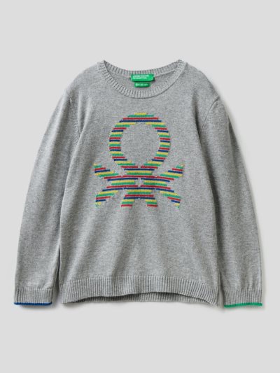 Grey Kids' Benetton Multicolored Logo Sweaters | AU367820