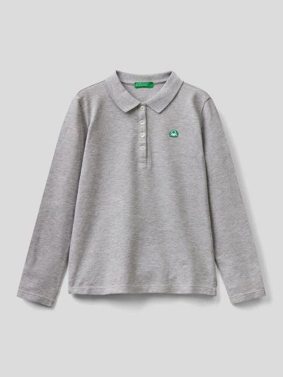 Grey Kids' Benetton Organic Cotton Long Sleeve Polo Shirts | AU902760