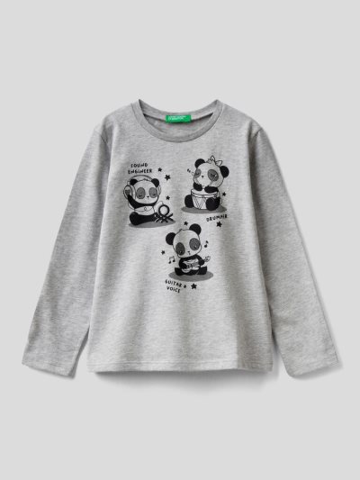 Grey Kids' Benetton Organic Cotton Print Long Sleeve T-shirts | AU693027