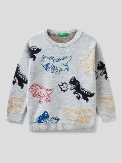 Grey Kids' Benetton Patterned Crew Neck Sweaters | AU391924