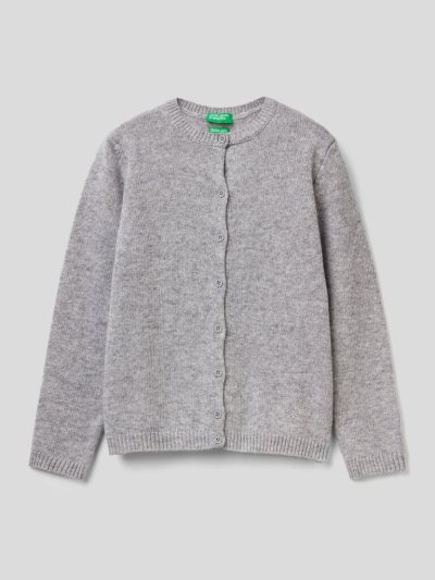 Grey Kids' Benetton Rhinestone Logo Crew Neck Cardigan | AU759559