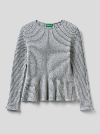 Grey Kids' Benetton Ribbed Knit Flared Bottom Sweaters | AU616568