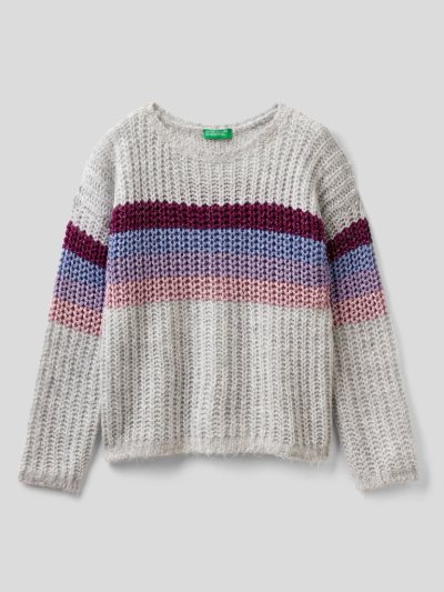 Grey Kids' Benetton Striped Wool Blend Sweaters | AU456984